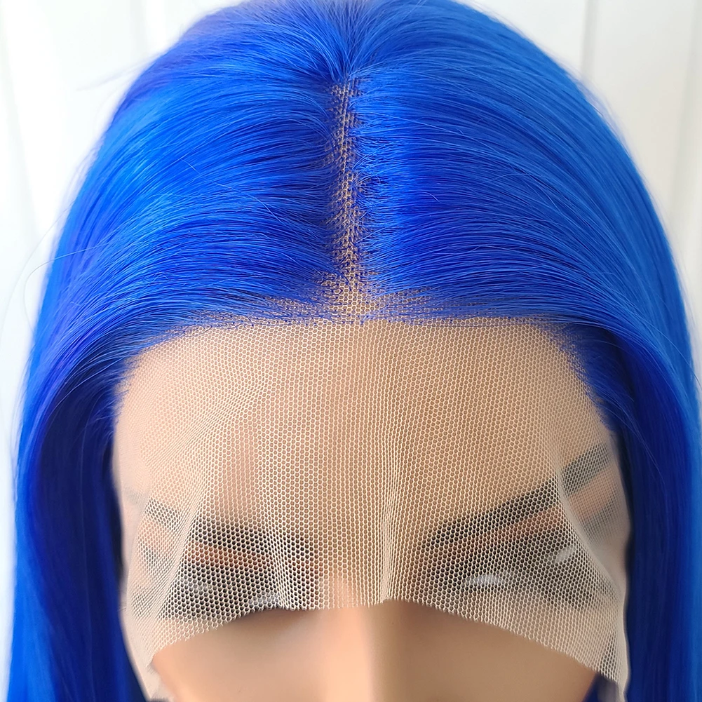 Aimeya-女性用の滑らかな青い合成かつら,自然なヘアライン,コスプレ,パーティー,耐熱性