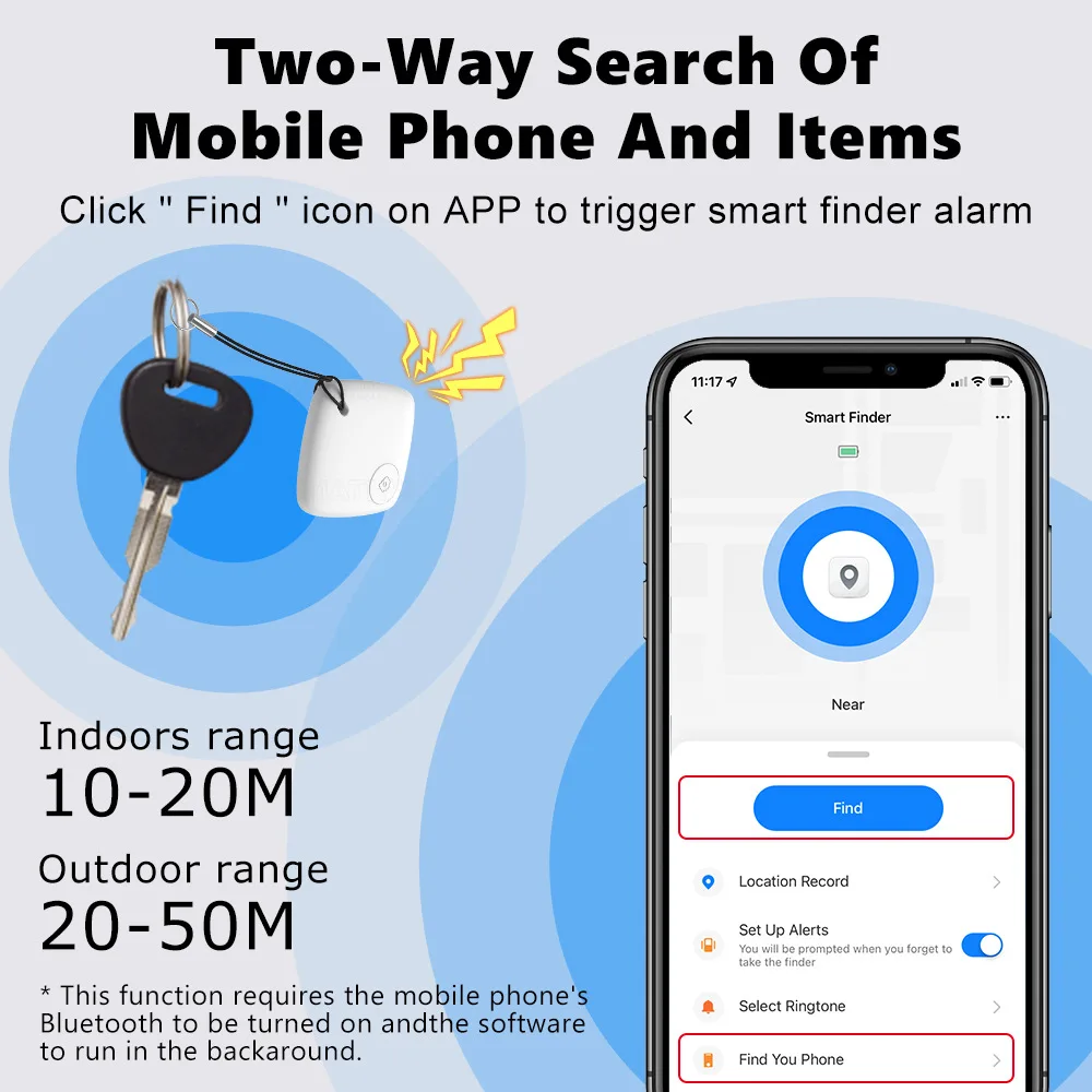 Tuya Smart Life Tag nirkabel Bluetooth pelacak kompatibel anak tas dompet pencari kunci pencari lokasi Anti hilang Alarm pelacak