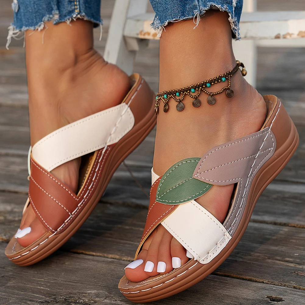 صنادل الصيف النسائية عدم الانزلاق بولي PU إسفين كعب فم السمكة أحذية سميكة سوليد النعال عبر حزام النعال للسفر في الهواء الطلق 2025 #5