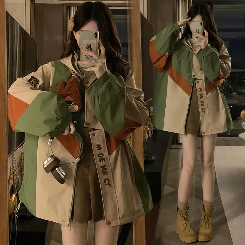 

Large Size 300 Pou American Sle Patchwork Hooded Jaet Men's Spring Autumn New Functional Faion Workwear Coat