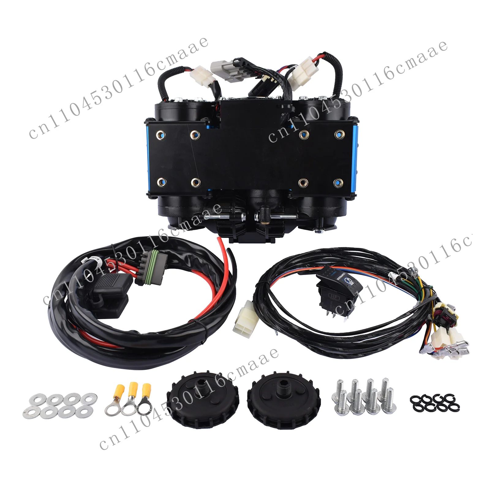 12-Volt, two-cylinder air compressor, high output, for pneumatic tires, red model