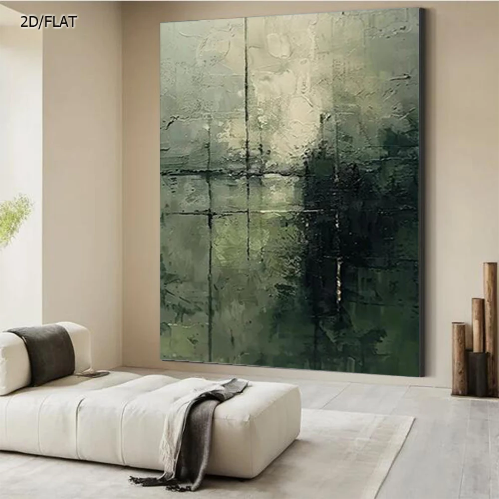 

Hand-drawn Abstract Oil Painting on Canvas 100% Handmade Deep Green Texture Wall Art Picture for Home Living Room Decor Image