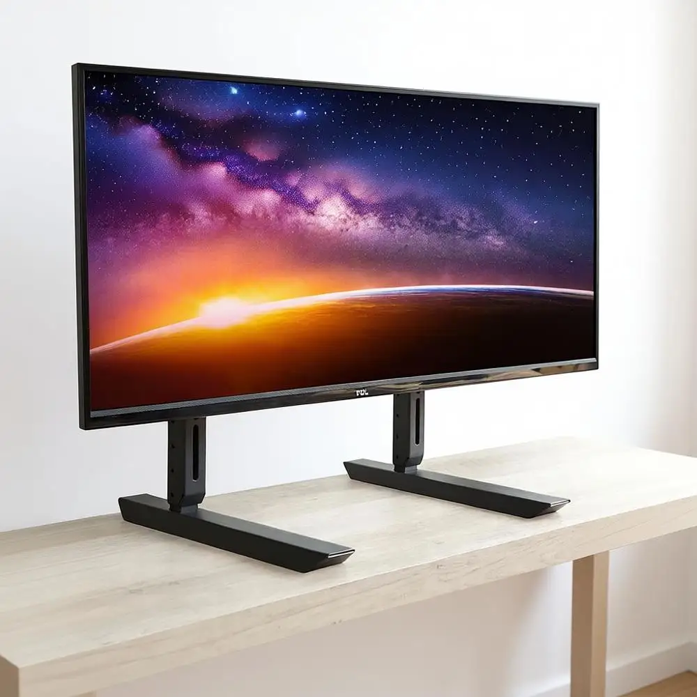 

TV Stand - 49 to 77 TVs up to 100lbs - Adjustable Height & Wobble-Free Design - Wide Base Compatible with Soundbars