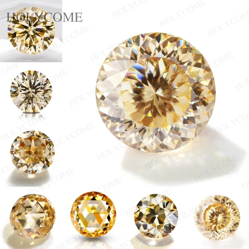 

Multi-Cuts Moissanite Diamond Round Champagne VVS1 Loose Stone Beads Excellent Cut for Necklace Jewelry DIY Making DIY Design