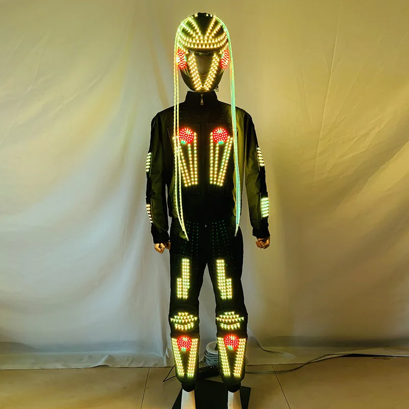 

RGB Remote Control LED Robot Luminous Armor Flashing Custume with Helmet Colorful Stage Performance Clothing halloween party