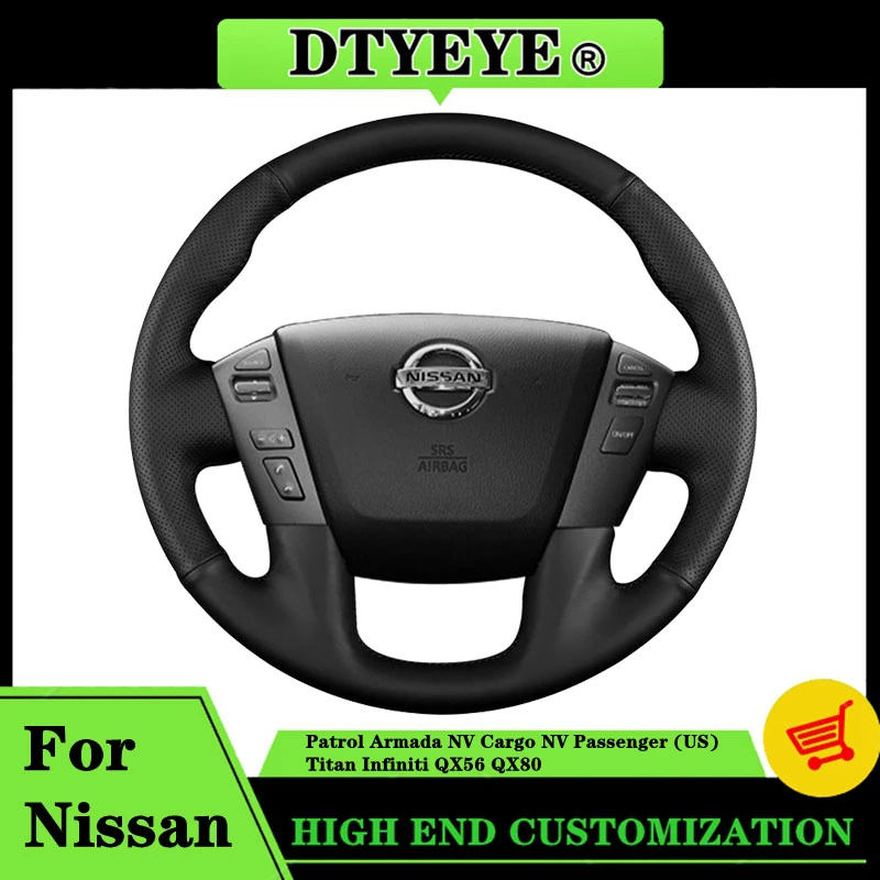 Car Steering Wheel Cover For Nissan Patrol Armada NV Cargo NV Passenger (US) Titan Infiniti QX56 QX80 DIY Steering Wheel Braid