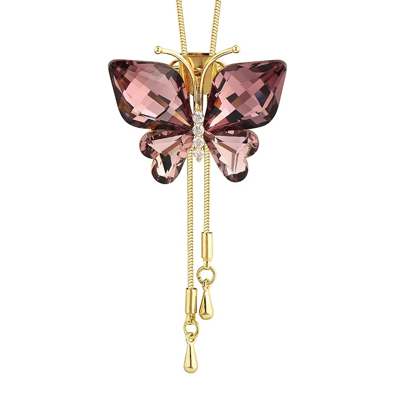 

A two-worn crystal butterfly long necklace for women, a fashionable, versatile and elegant sweater chain brooch