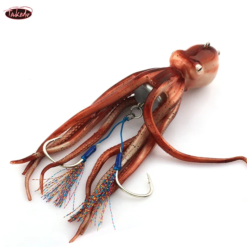 TAKEDO MY14 180G 200G 250G 300G Sea Fishing Octopus Bait With Double Hook Soft Bait Troulling Lure Boat Fishing For Rockfish