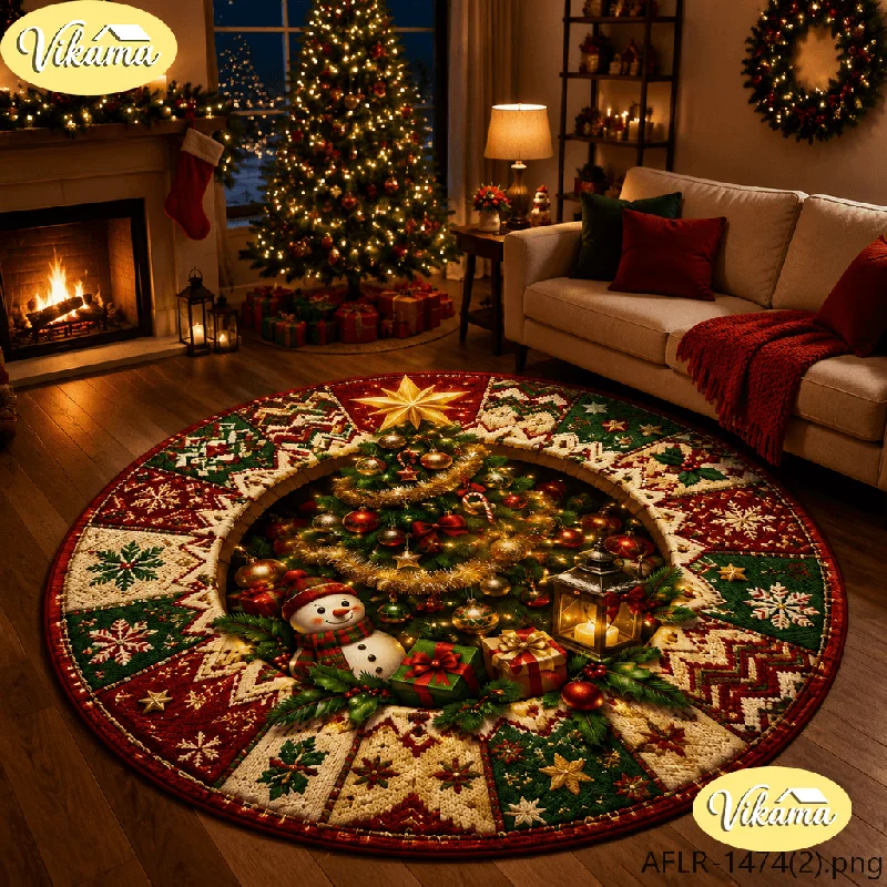VIKAMA Christmas Holly Berry Faux Wool Round Area Rug Non Slip Durable Floor Mat for Sunroom Dining Room Holiday Home Decor