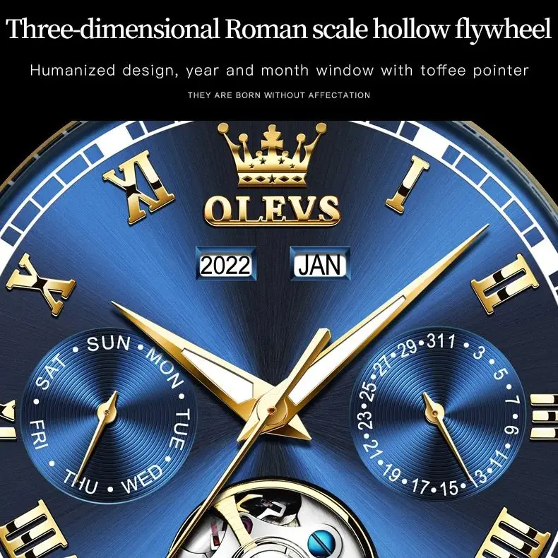 OLEVS Classic Automatic Mechanical Watch for Men Women Multifunctional Roman Scale Waterproof Luminous Couple Watches