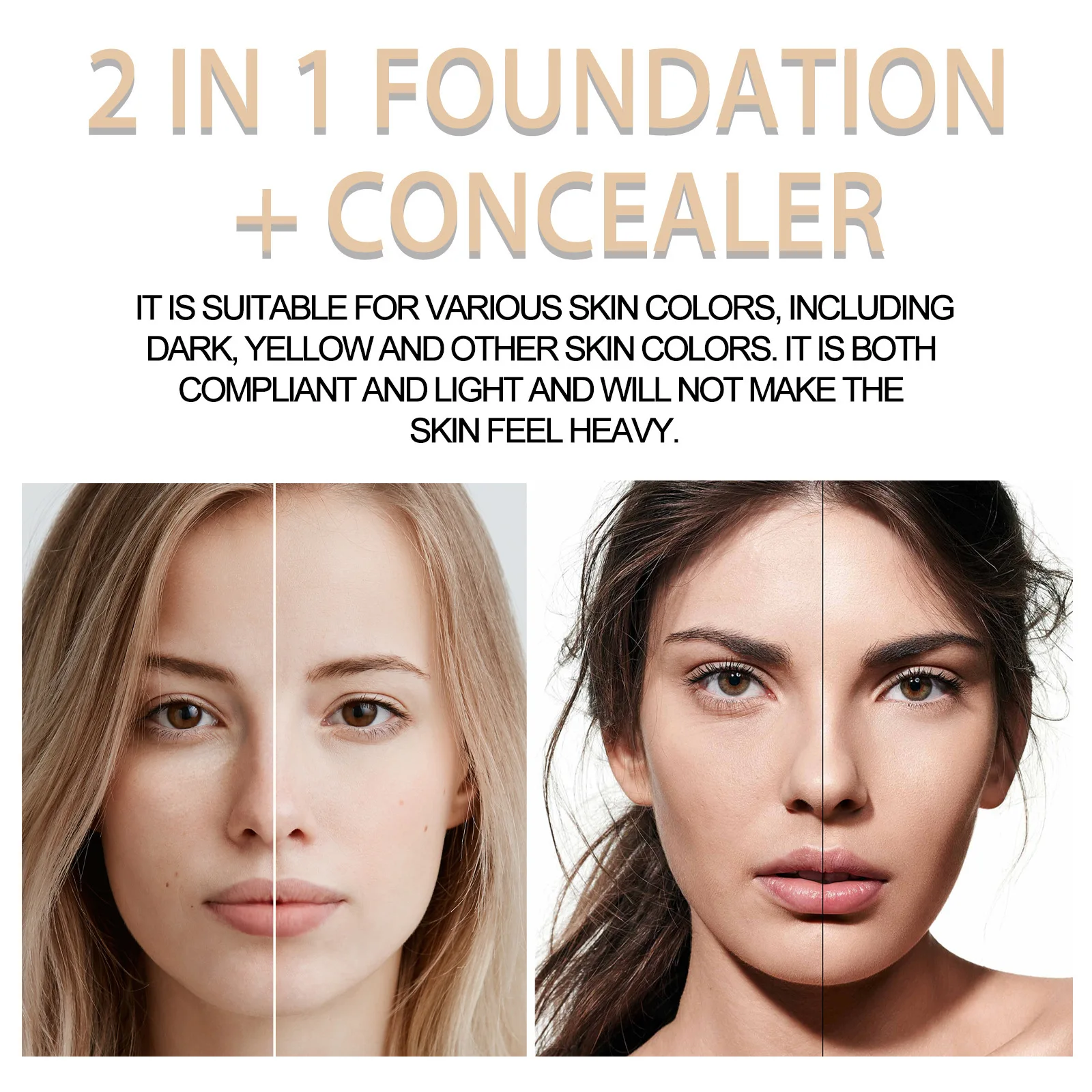 Impermeável Double Head Concealer Foundation Stick, hidratante, duradoura, contorno cobertura, acne manchas, iluminar maquiagem, cosméticos