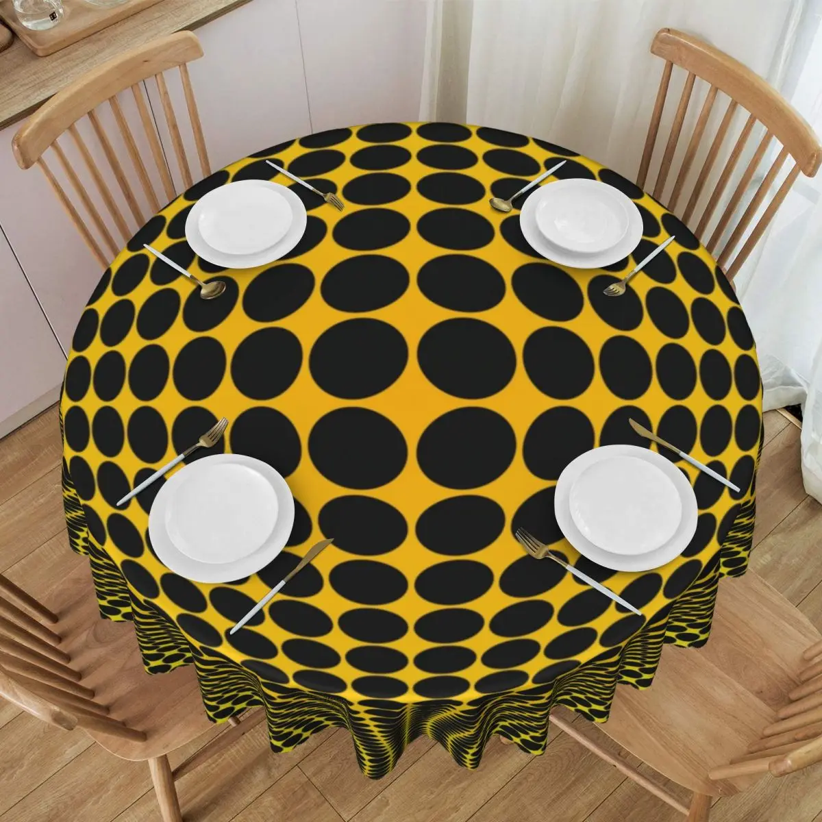 Custom Round Yayoi Kusama Abstract Art Tablecloth Waterproof Oil-Proof Table Covers 60 inches Pumpkin Aesthetic Dots Table Cloth