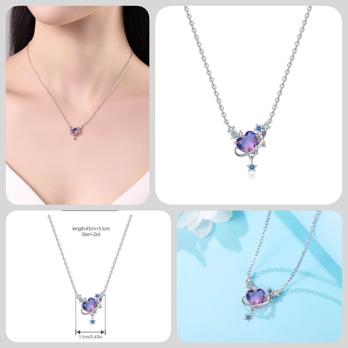Orstarry S925 Sterling Silber Schmetterling-Blumen-Ohrringe und Halsketten-Set, Exquisites Herz-Hänge-Schmuckset für Damen, Party-Geschenk – Detail 21