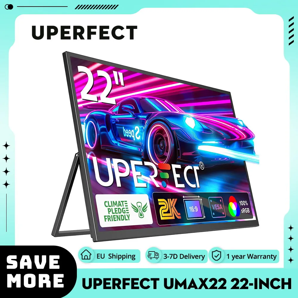 UPERFECT UMax22 22-inch Portable Monitor 60Hz Refresh Rate 2560*1440 IPS Screen 100% sRGB FreeSync Built-in Speakers Driver Free