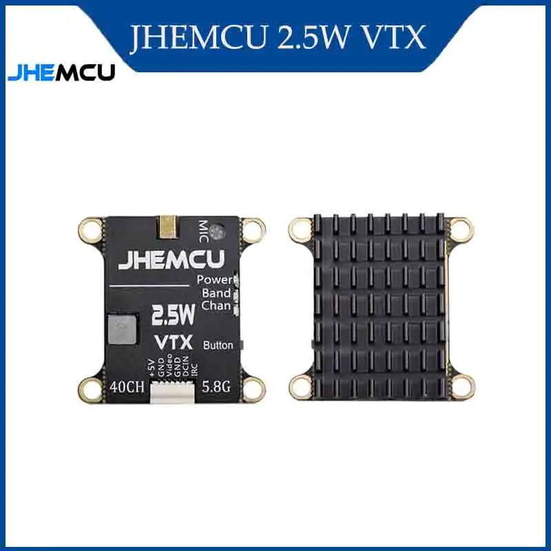 

JHEMCU 2.5W 5.8GHz 40CH Adjustable FPV Transmitter with Built-in Microphone And Heat Sink for Airplane Long Range 2-6S 30x30m RC