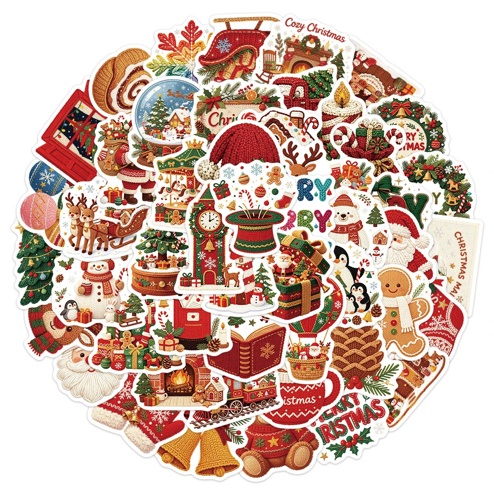 10/30/50pcs Cute Knitted Christmas Style Pattern Stickers Aesthetic Graffiti Luggage Phone Stationery Kawaii Cartoon Sticker Toy