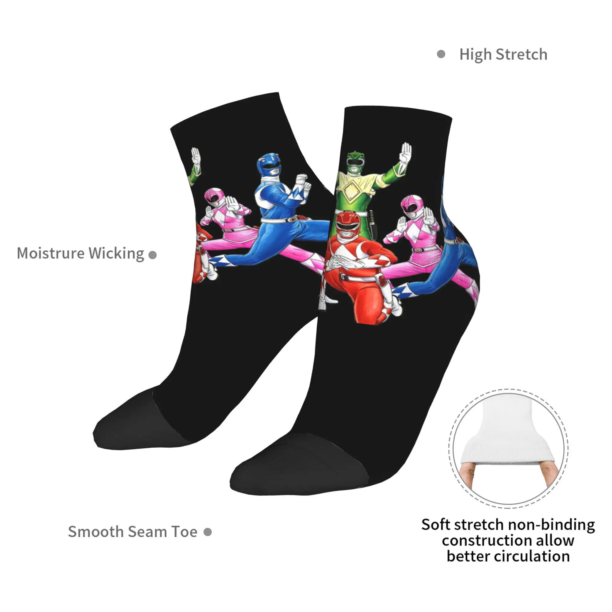 All Seasons Mighty Morphin Power Ranger Socks Harajuku  Sport Middle Tube Socks Soft Fashion Stockings for Men Women Christmas
