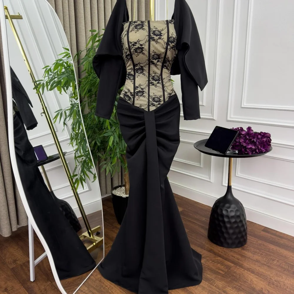 

Customized Jersey Pleat Square Neck Temperament Mermaid Long Dresses Bespoke Occasion Classic Women's Evening Party Gown Retro