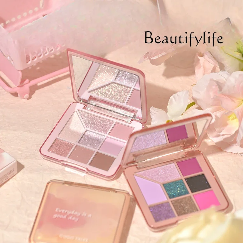 Light luxury eyeshadow disc, milk tea smoke pink matte pearlescent, daily light makeup, affordable and advanced sense