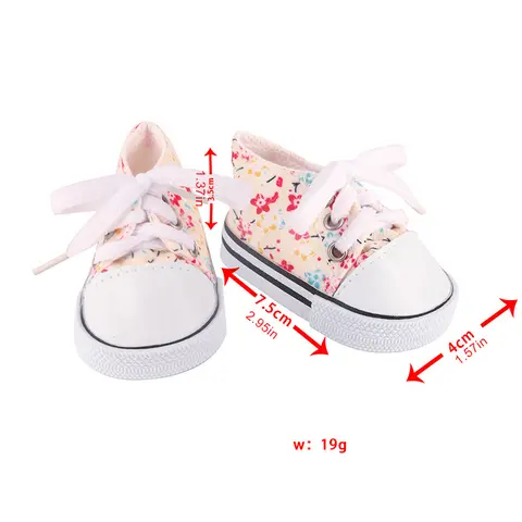 Mini Length 7.5cm Flower Canvas Shoes for 18inch American Girl Doll Clothes  Accessories 1pair