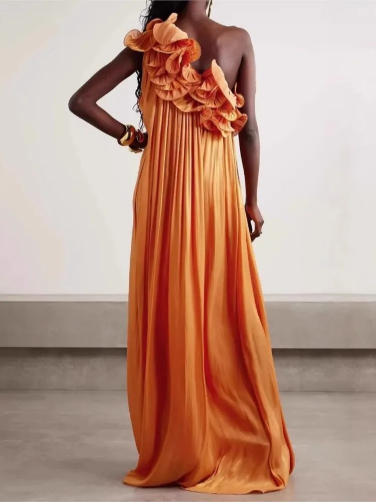 ฤดูร้อน COVER UPS ผู้หญิงชุดว่ายน้ําหนึ่งไหล่ Robes ชุดว่ายน้ํา 2025 ใหม่สีทึบ Beach Holiday Maxi Dresses COVER-Up