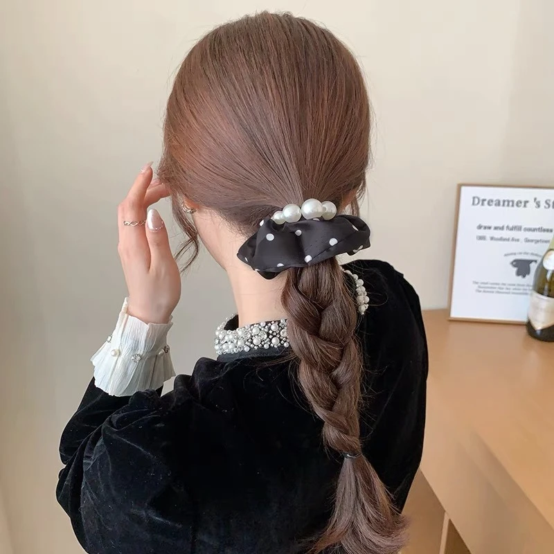 Elastici per capelli con perle a pois da donna Fasce per capelli alla moda Fasce elastiche Accessori per capelli