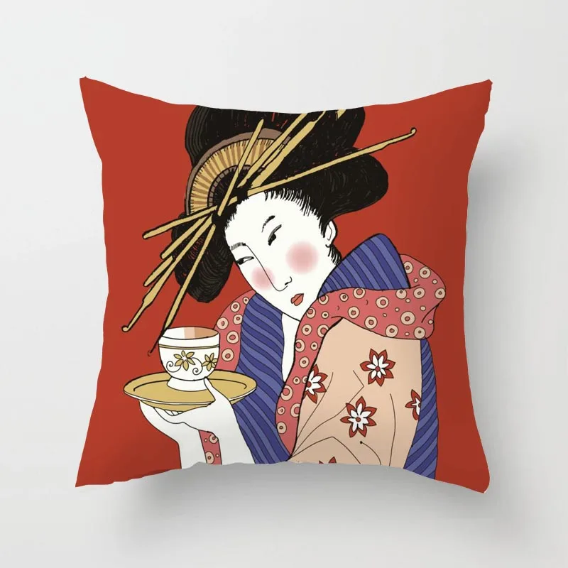 

Fuwatacchi Japanese Geisha Print Geometry Cushion Cover Small Throw Pillow CasePillowcase Sofa Cover Square 45cmx45cm