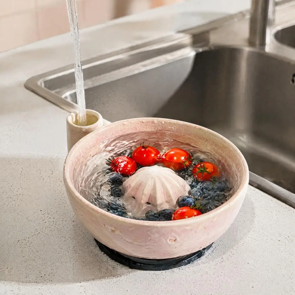 Fruit Washing Bowl Housewarming Kitchen Gift Ceramic Berry Washing Bowl with Citrus Juicer Reamer Fruit Tool for Kitchen