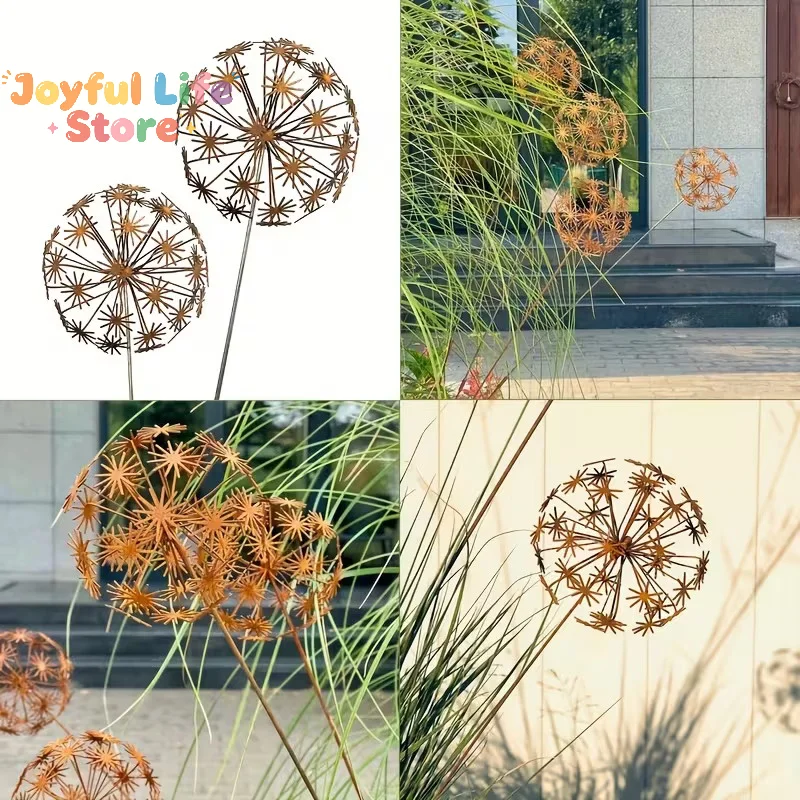 Hot Sale Vintage Metal 3D Dandelion Garden Sculptures Dandelion Garden Stake Decoration Metal Outdoor Sculpture Outdoor Decor