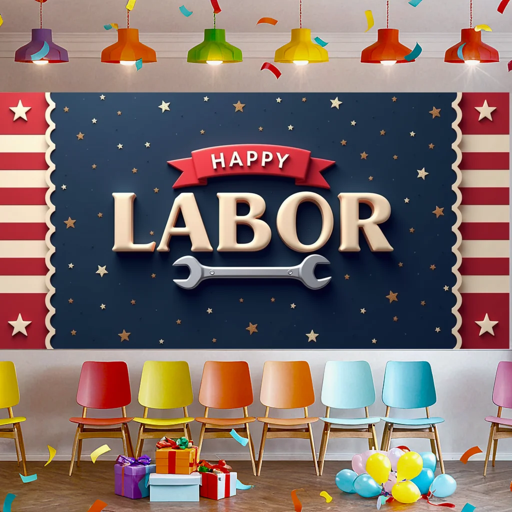 تصميم ديكور، لافتة يوم العمل، تصميم احتفالي، لافتة احتفالية لتزيين الحدث، احتفالات العطلات، الاستخدام الداخلي #2