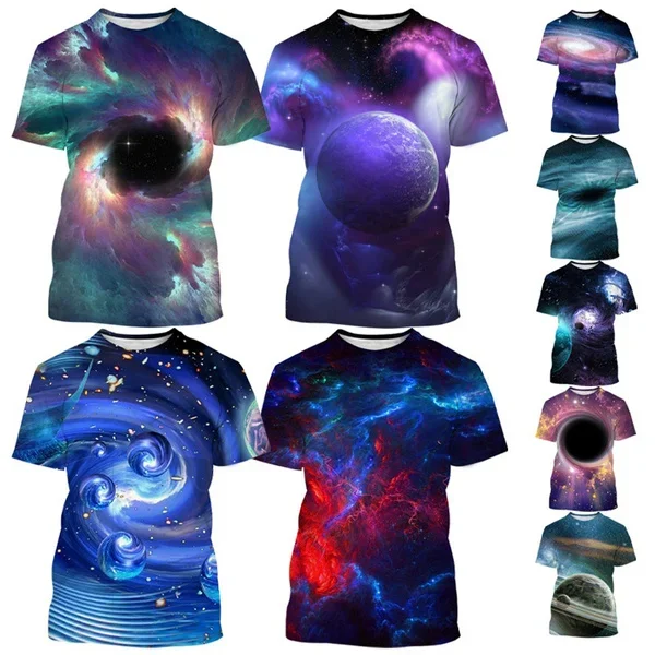 

Summer Casual Colorful Universe Space Vortex 3D Printing T-shirt Short Sleeve Galaxy Fashion Starry Night Sky T-shirt