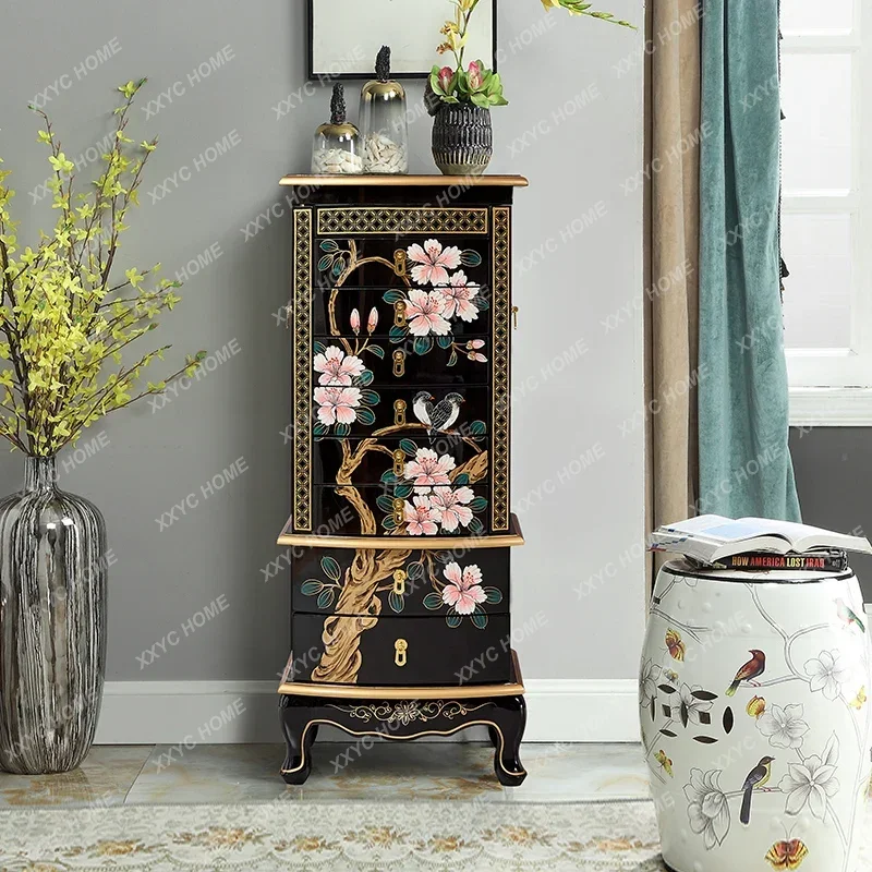 HHPainted chest cabinet, bedroom black paint with mirror storage cabinet, new Chinese storage cabinet