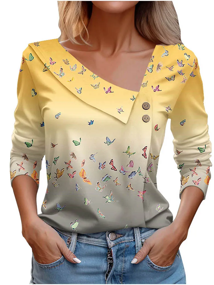 T Shirt For Women Fashion Long Sleeve Top White Floral Print Shirts And Blouses 3D Print Clothes For Women 2024 y2k