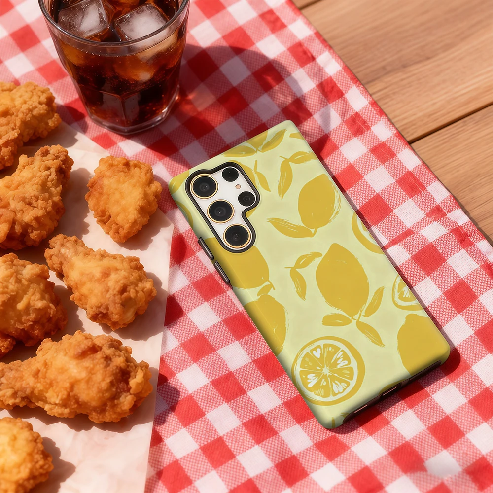 حافظة هاتف Sunny Lemon لهاتف Samsung Galaxy S25 Ultra S24 S23 Ultra Plus غطاء خلفي بطبقة مزدوجة مقاوم للصدمات