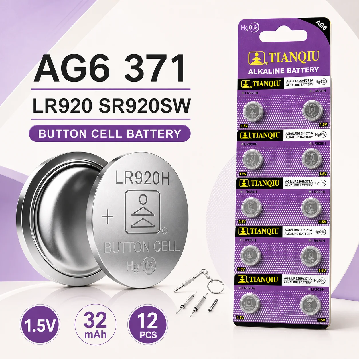 Alkaline Button Cell Battery AG6 1.5V LR920 SR920SW 371 Replacement Coin Cell for Watch Calculator Radio Pack Options