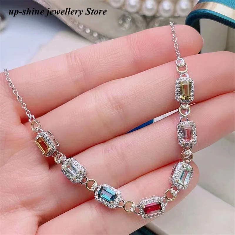 

New Natural Tourmaline Bracelet 925 Silver Women's Bracelet, Fresh and Lovely, Low-key and Atmospheric Jewelry