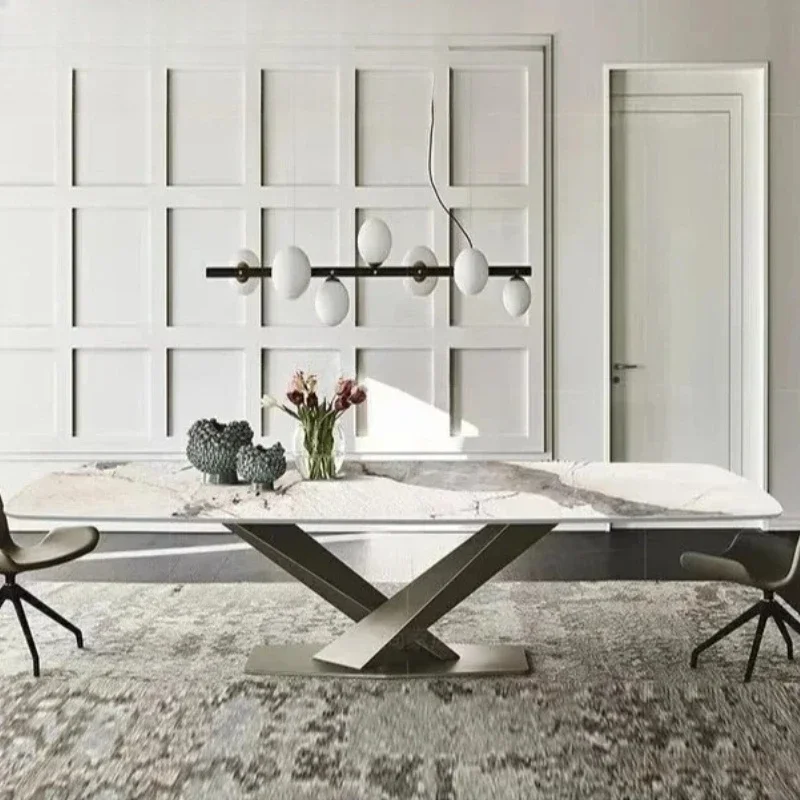 B imported rock slab dining table light luxury household rectangular marble dining table and chair combination