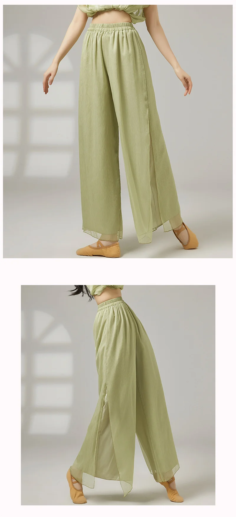 Damen Doppellagige Weite Hose für Modernen Tanz aus Polyester, Fließende Lose Hose für Klassischen Tanz, Übungskostüm für Erwachsene – Detail 8