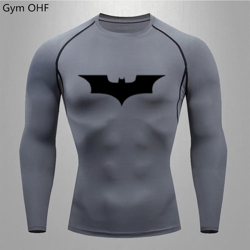 Bat/-Man Compression Shirts Tights Elastic Breathable Men\'s T Shirt Training Fitness Gym Jogging Running Sweatshirt Rashguard