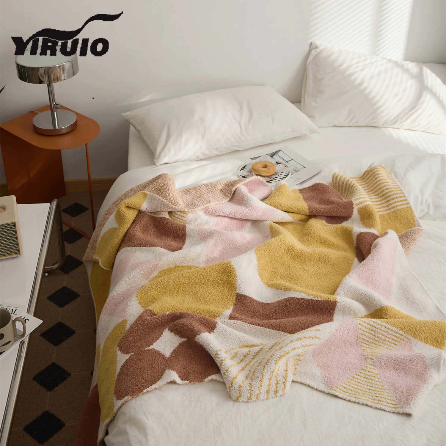 

YIRUIO Funny Geometric Tangram Design Throw Blanket Cute Contrast Color Home Decorative Hairy Blanket For Chair Couch Bed Sofa