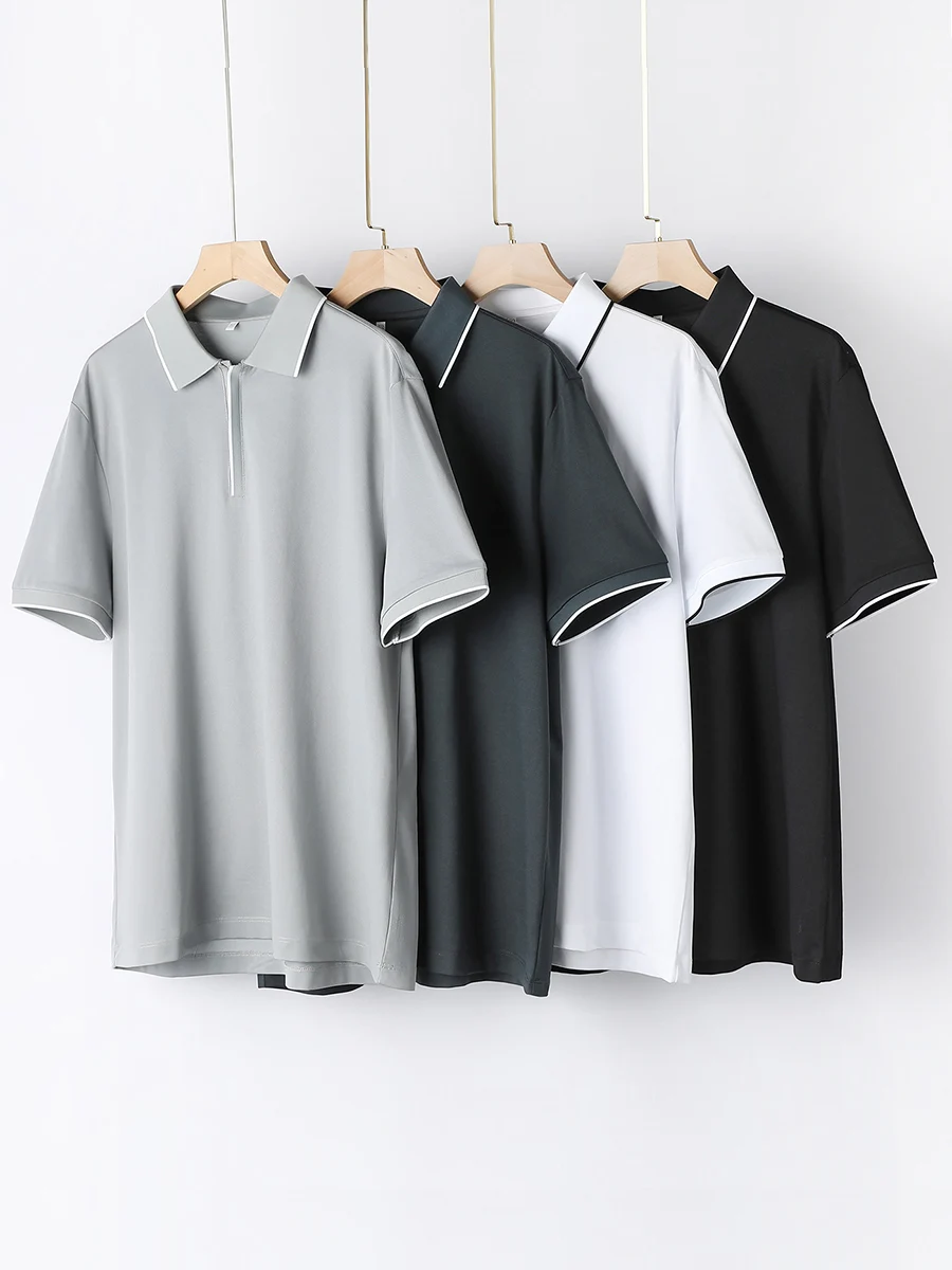 SuyaDream Men Polo Shirt  Silk Cotton Blend Short Sleeved Chic Smart Casual T Shirts 2023 New Spring Summer Top Black White