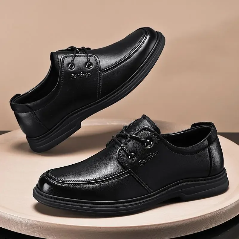 

Party Pure Black Chef Classic Casual Shoes Height Increasing Leather Shoes Men's Retro Classic Office Shoes