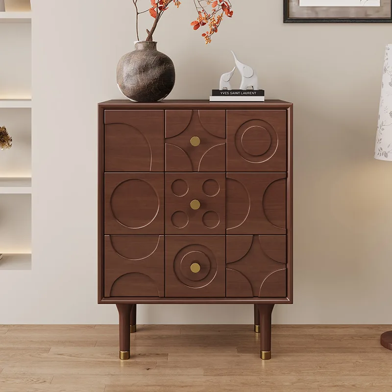 Nordic Creative Simple Modern Retro Wind Bedside Table in Antique Storage Carved Bedside Table