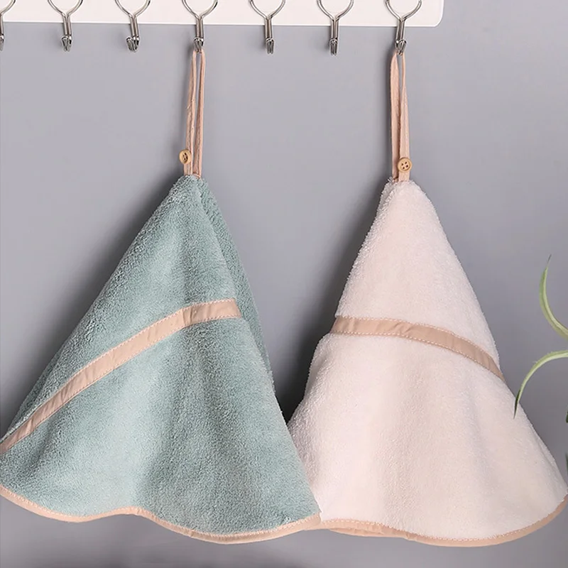 

Round Cute Style Hand Towel Soft Coral Velvet Super Absorbent Handkerchief for Bath Polyester Fiber Towels with Hanging Loops