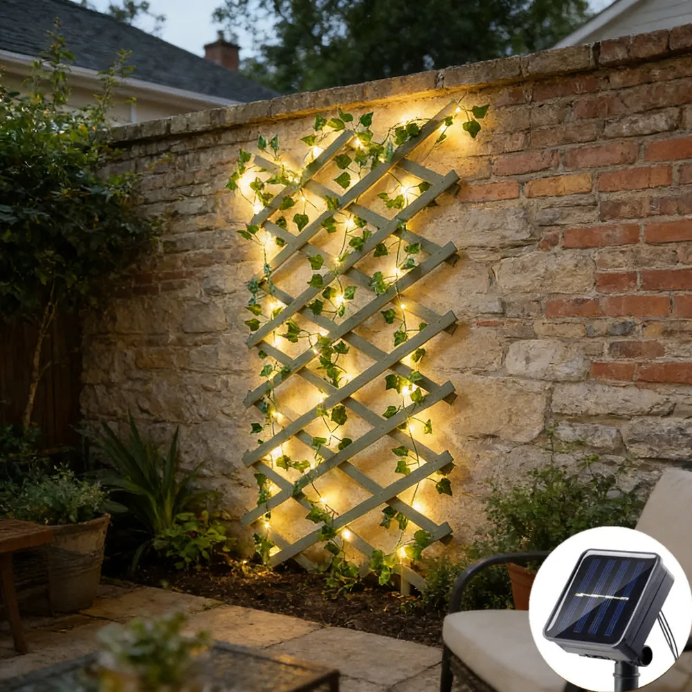 

Christmas Tree Solar Powered Flower Green Leaf String Lights Garland Light Artificial Vine Fairy Lights for Wedding Home Decor