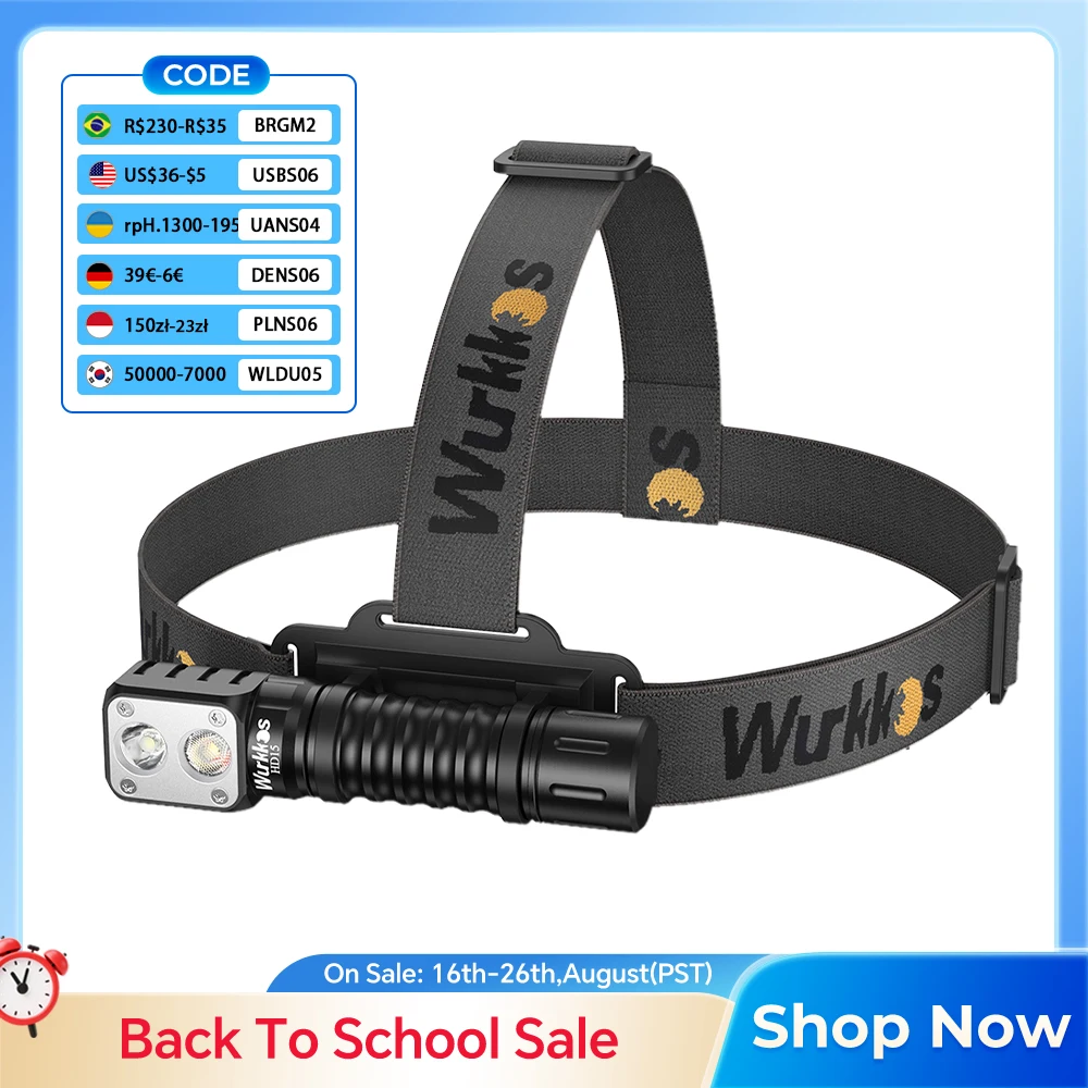 Wurkkos HD15 Stirnlampe 18650 Wiederaufladbare Kopflampe 2000lm Dual-LED TN-3535+SST20 USB Rückladefunktion Magnetischer Endstückaufsatz Wandern