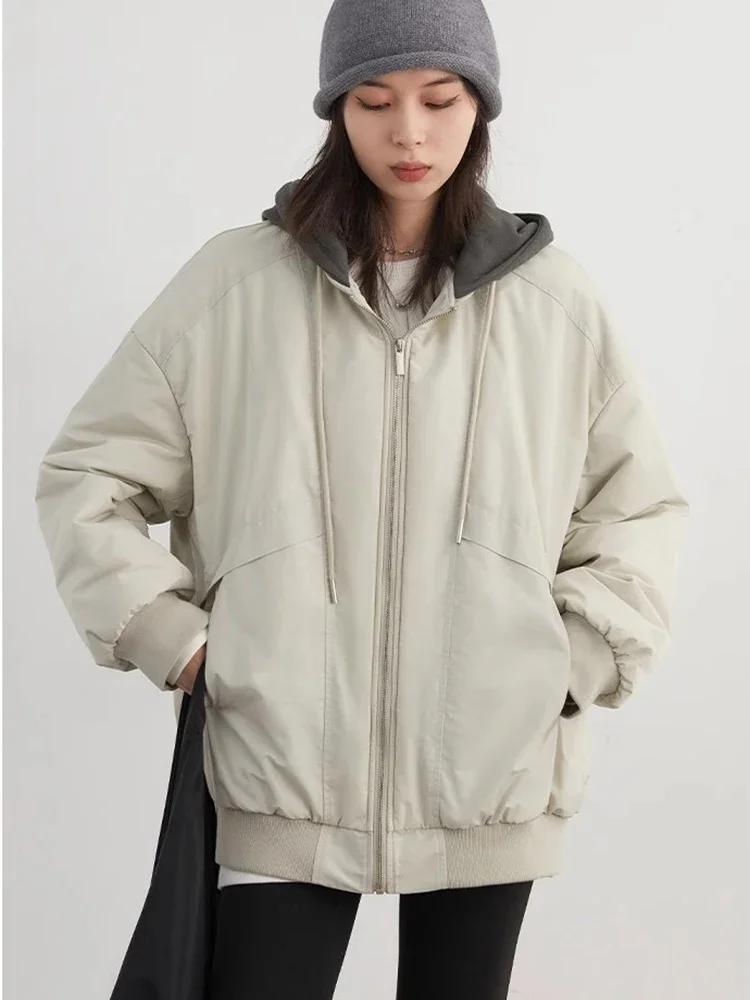 CHIC VEN Women Jacket Solid Hooded Loose Casual Woman Coat BF Style Thick Female Baseball Jackets Autumn Winter 2024 Clothing