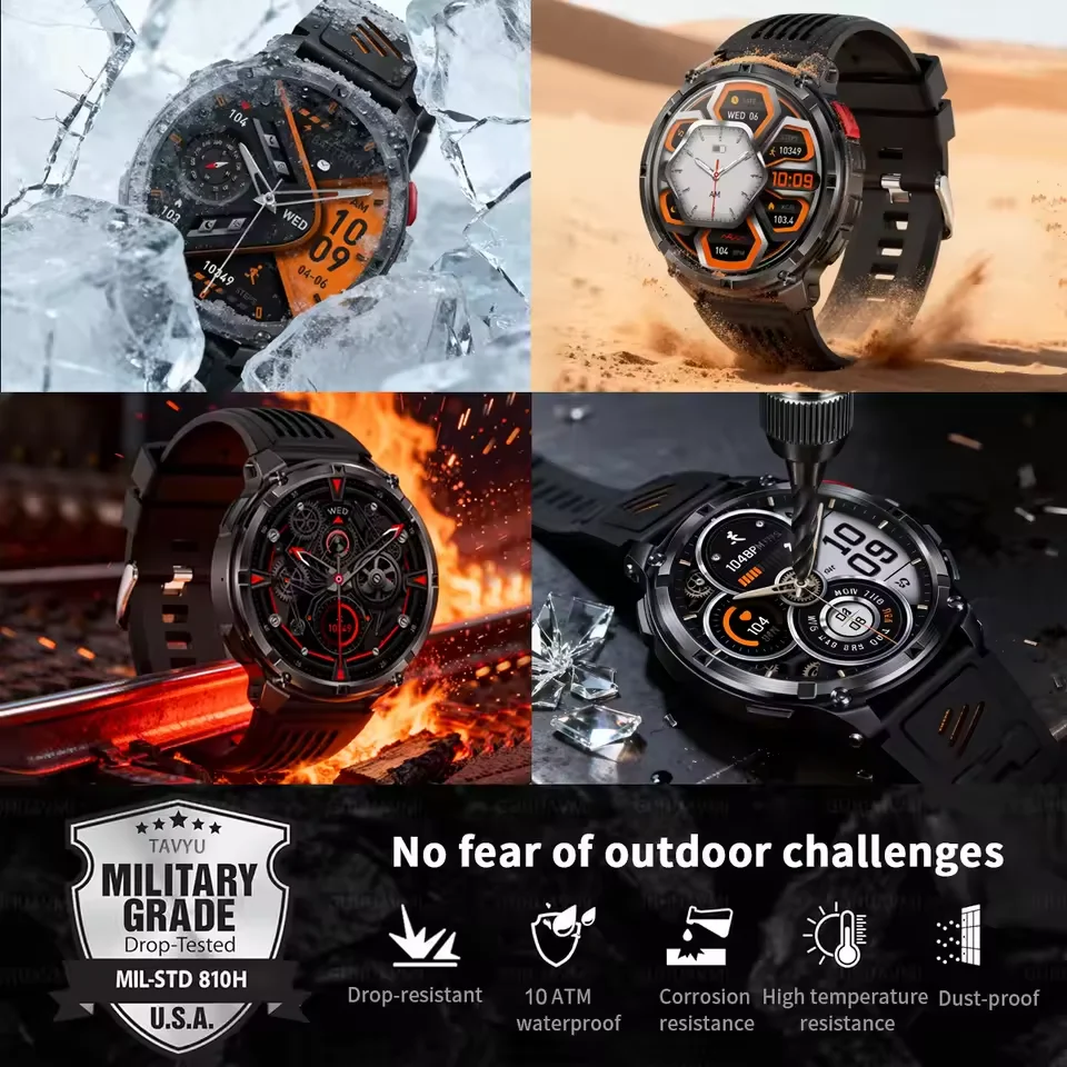 

2026 New Military Grade 1100mAh Battery Smart Watch IP68 Waterproof Compass Bluetooth call AMOLED HD Men 100+Sports Smart watch