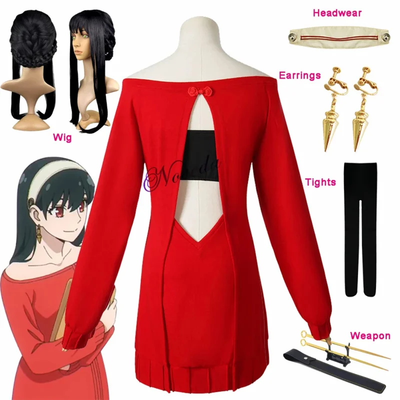 

CosplayManga Spy x Family Cosplay Yor Forger R7R35UZ9 Costume Anime SPYXFAMILY Cosplay Women Casual Wear Red Sweater Dress Braid