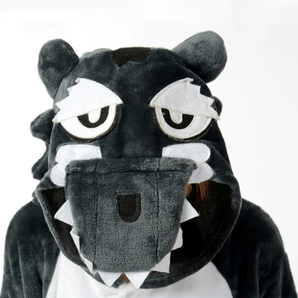Grey Wolf Onesies Unisex Adult Winter Kigurumi Pyjamas Women Men Warm Flannel Sleepwear Anime Homewear Fleece Couple Pajamas